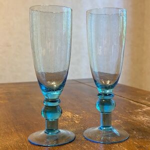 Vintage ball stem Aqua Blue champagne wine flutes set of 2